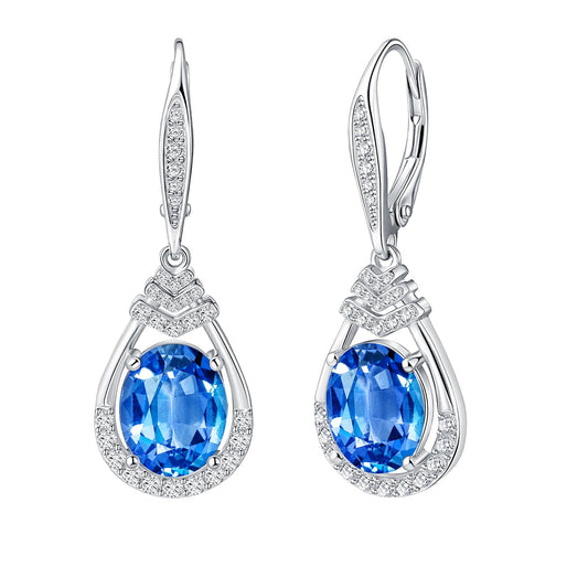 Blue Topaz Gifts for Women 18K Gold Plated December Birthstone Teardrop Dangle Earrings Sterling Silver Leverback Drop Formal Earrings for Evening Wear Birthday Gifts Sparkling CZ Earrings