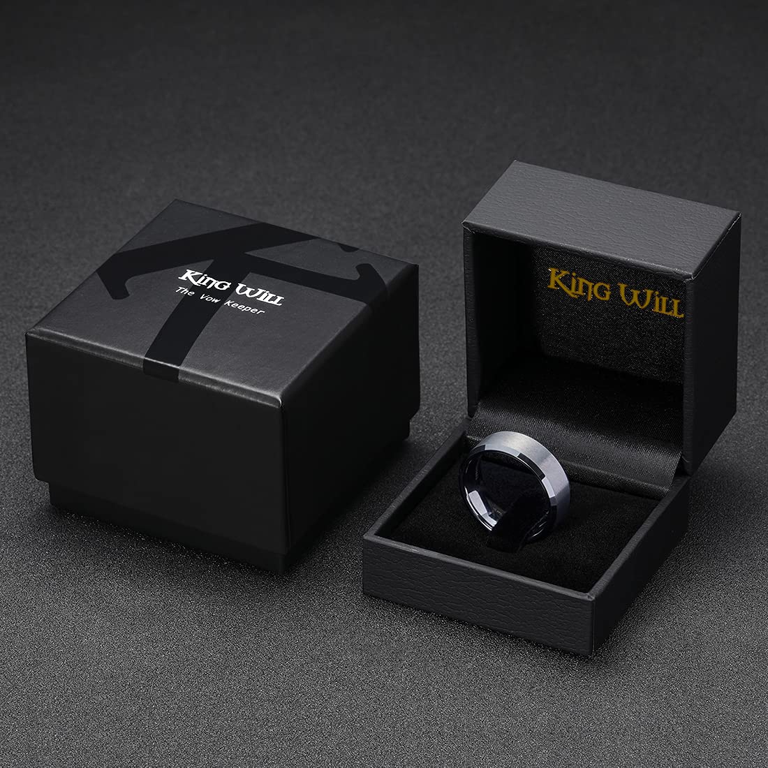 King Will 8mm Men's Silver Wedding Ring - Brushed Matte Surface, Beveled Polished Edge, Comfort Fit Size 8