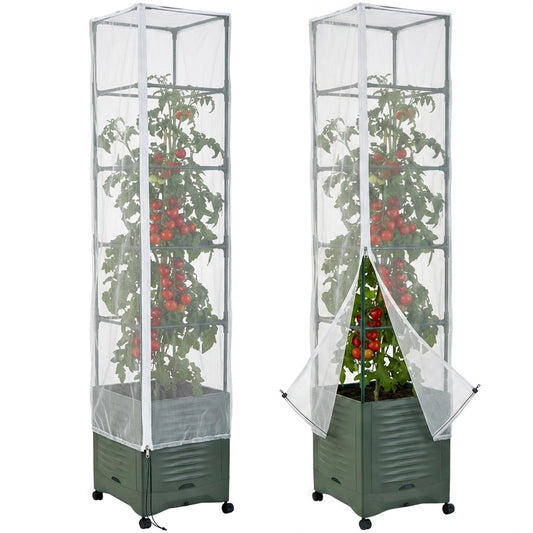 2 Pcs Garden Bird Netting Plant Cover for Square Tomato Cage, 78.7" x 21.6" Insect Bird Barrier Tomato Cage Net with Zipper & Drawstring, Tomato Trellis Netting Protection Cover for Protecting Plants