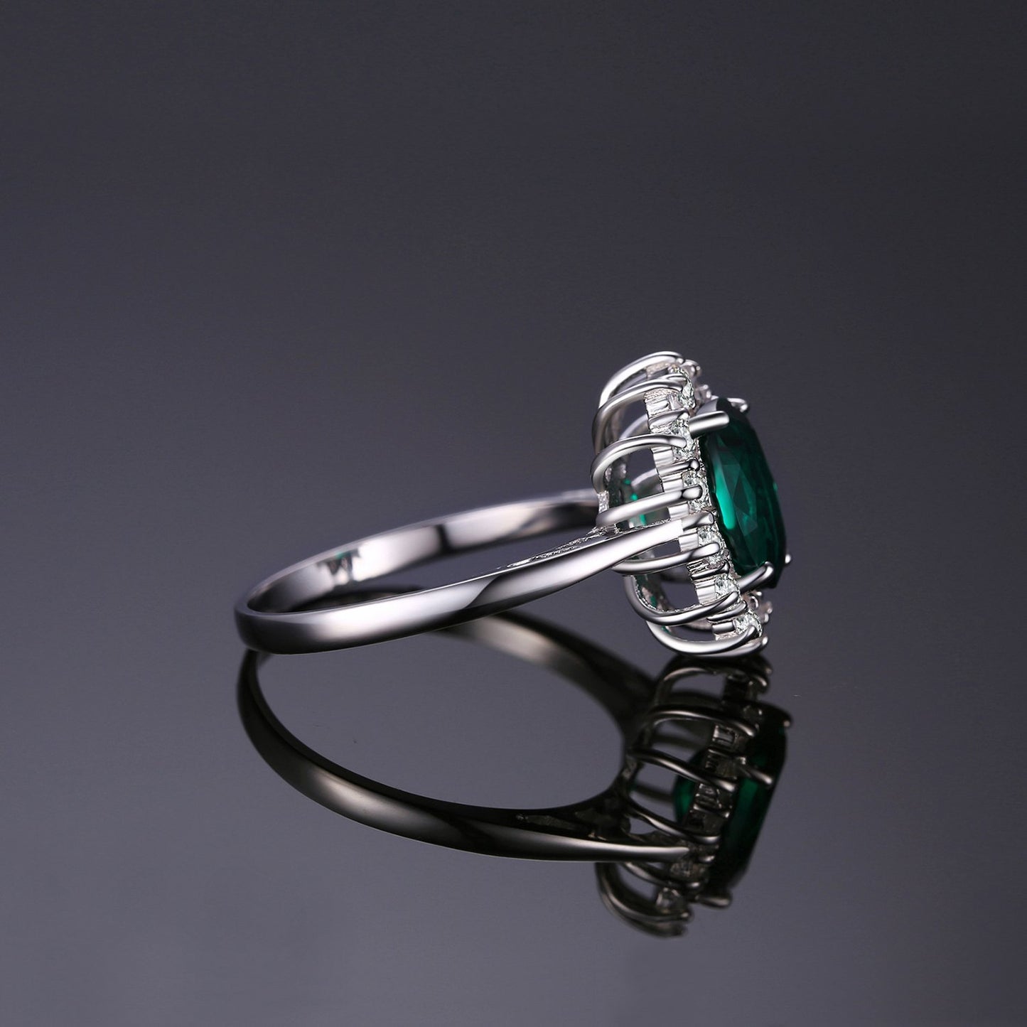 JewelryPalace Princess Diana Kate Middleton Gemstone Birthstone Green Emerald Halo Engagement Rings for Women, Anniversary 14K White Gold Plated 925 Sterling Silver Promise Rings for Her Size 10.5