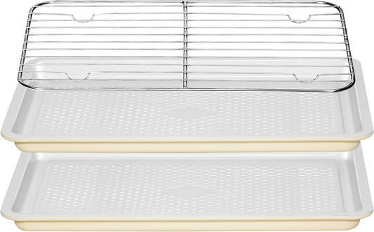 Skiennix Nonstick Ceramic Baking Sheet Set - 2-Pack 13x9 Quarter Pan, Oven Safe 550°F, Dishwasher Safe, Gray/Yellow