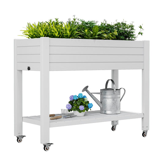 WTFGO Elevate 33.7" Tall Raised Garden Bed with Wheels, Divisible Resin Planter Box with Drainage Gauge & Storage Shelf, Herb Planter for Garden Patio Backyard, Ashen (33.7" h)