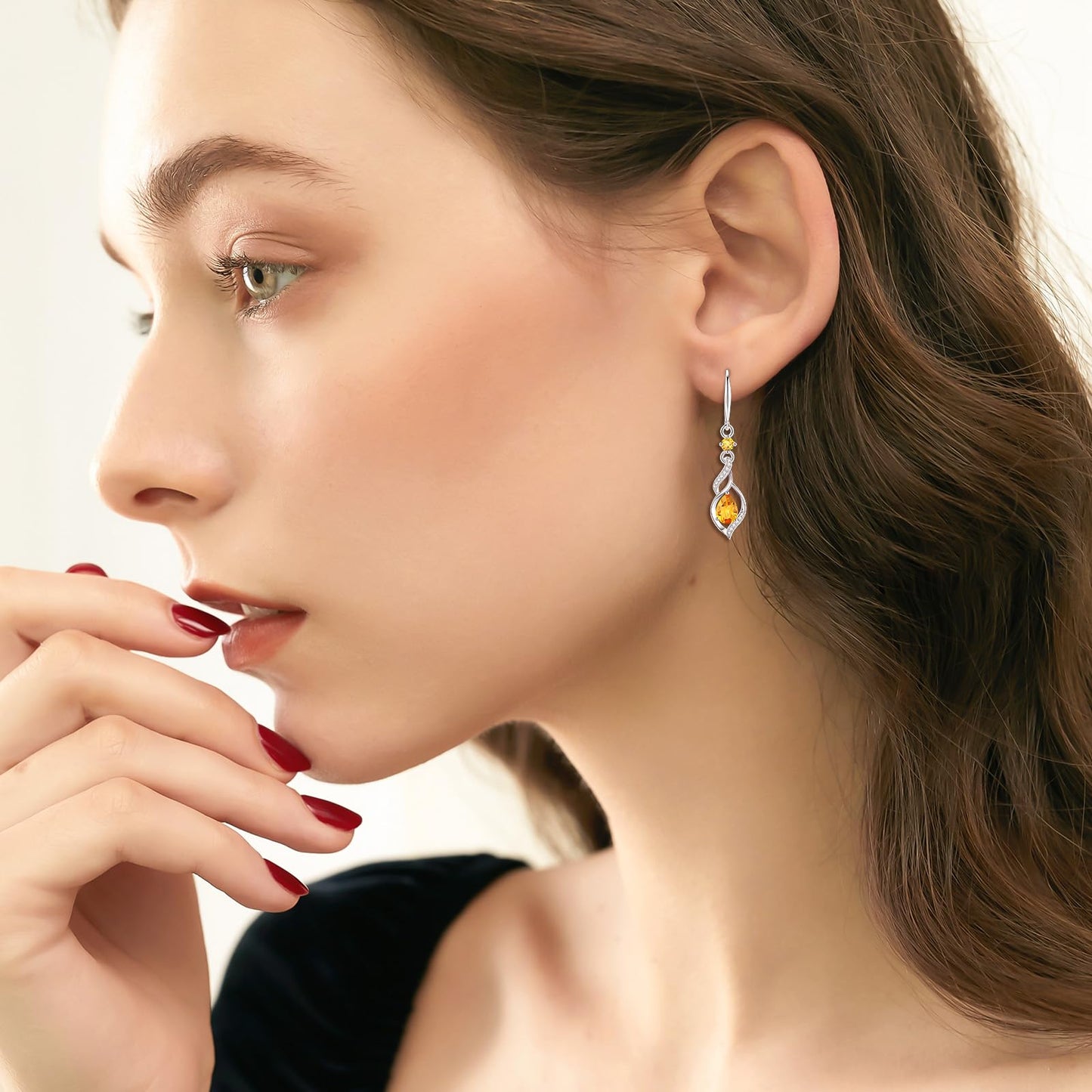 FANCIME Gift for Women November Birthstone Dangle Earrings for Women Teardrop Citrine Earrings S925 Sterling Silver infinity Love Birthday Gifts for Mom Women