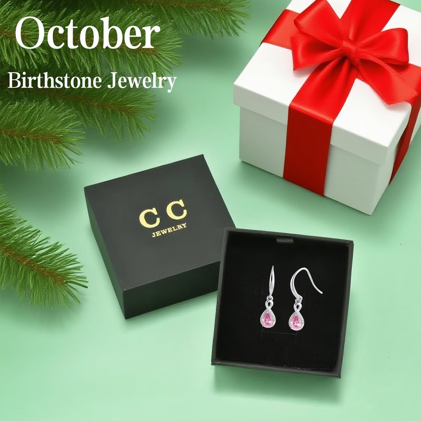 Infinity Birthstone Earrings 18K Gold Plated 925 Sterling Silver Teardrop Infinity Drop Dangle Earrings Pink Tourmaline Jewelry Birthday Gifts for Women Her Mother Wife