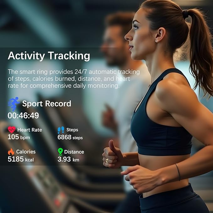 Smart Health Ring for Women Men, Fitness Tracker Ring with Heart Rate, Blood Oxygen, Sleep Tracker, Step Tracker, No Subscription Fee, IP68 Waterproof Smart Ring for iPhone & Android (Gold, 9#)