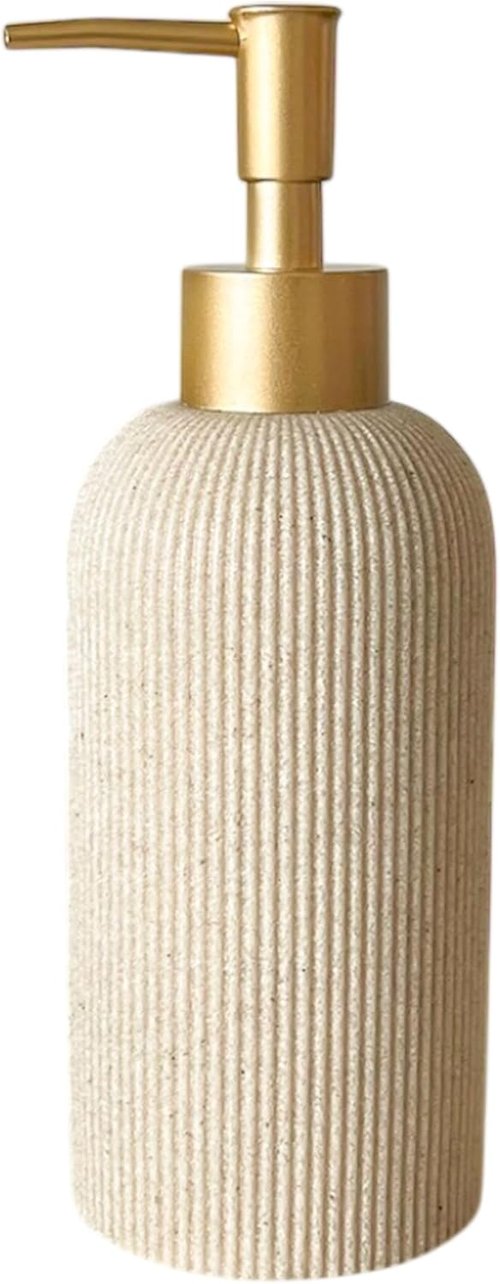 Lunestella Hand Soap Dispenser - Luxury Sand Beige Design with Matte Gold Pump | 7oz Multiuse for Bathroom & Kitchen