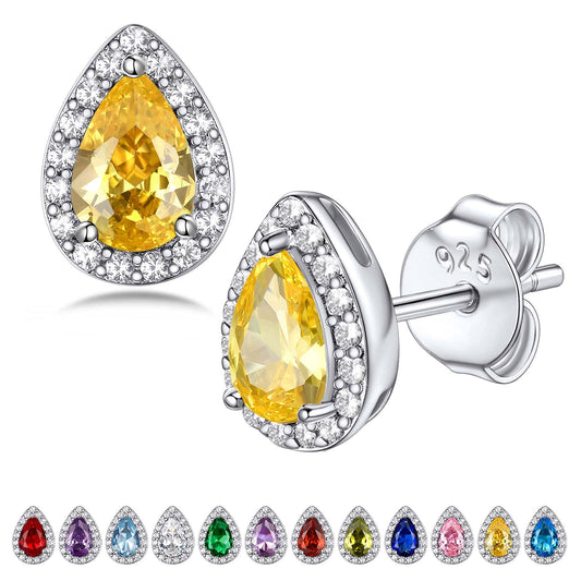 Bestyle Classic S925 Sterling Silver Love Teardrop Earrings, Dainty November Critine Crystals Birthstone Studs, Anniversary/Mother’s Day/Birthday Jewelry Gifts for Women Mom/Wife/Sister/Best Friend