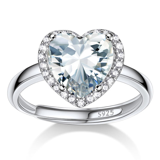 Bestyle 925 Sterling Silver Heart Cut Gemstone Cubic Zirconia Rings for Women April White Diamond Rings, Statement and Promise Ring for Engagement/Wedding/Anniversary/Valentines Day