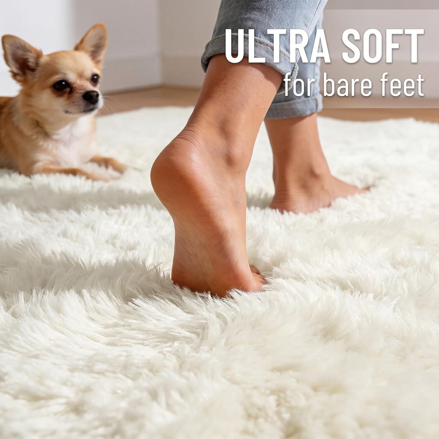 OLANLY Large Area Rug - Soft Fluffy Shaggy Carpet for Living Room & Bedroom | Machine Washable, Ivory