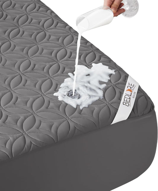 BEDLORE Waterproof Mattress Protector - California King Size, Soft Noiseless Cover for 6"-18" Depth, Washable (Gray)
