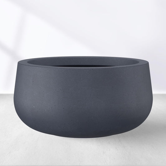 Kante 19.6" Dia Round Concrete Planter, Cement Plant Pots with Drainage Hole and Rubber Plug for Outdoor Indoor Garden Home, Modern Curvaceous Design, Dark Gray