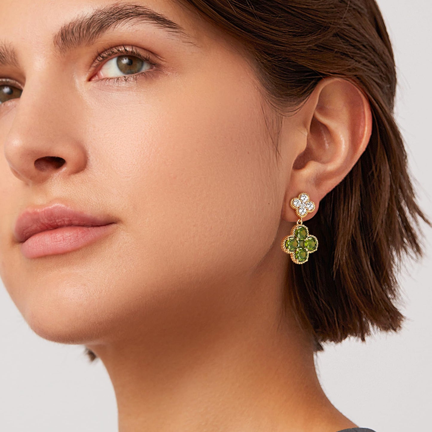 MTMY Dangle Earrings for Women 14K Gold Plated Four Leaf Clover Dangling Drop Birthstone Stud Earrings Trendy Flower Birthstone Jewelry Birthday Gifts(August)