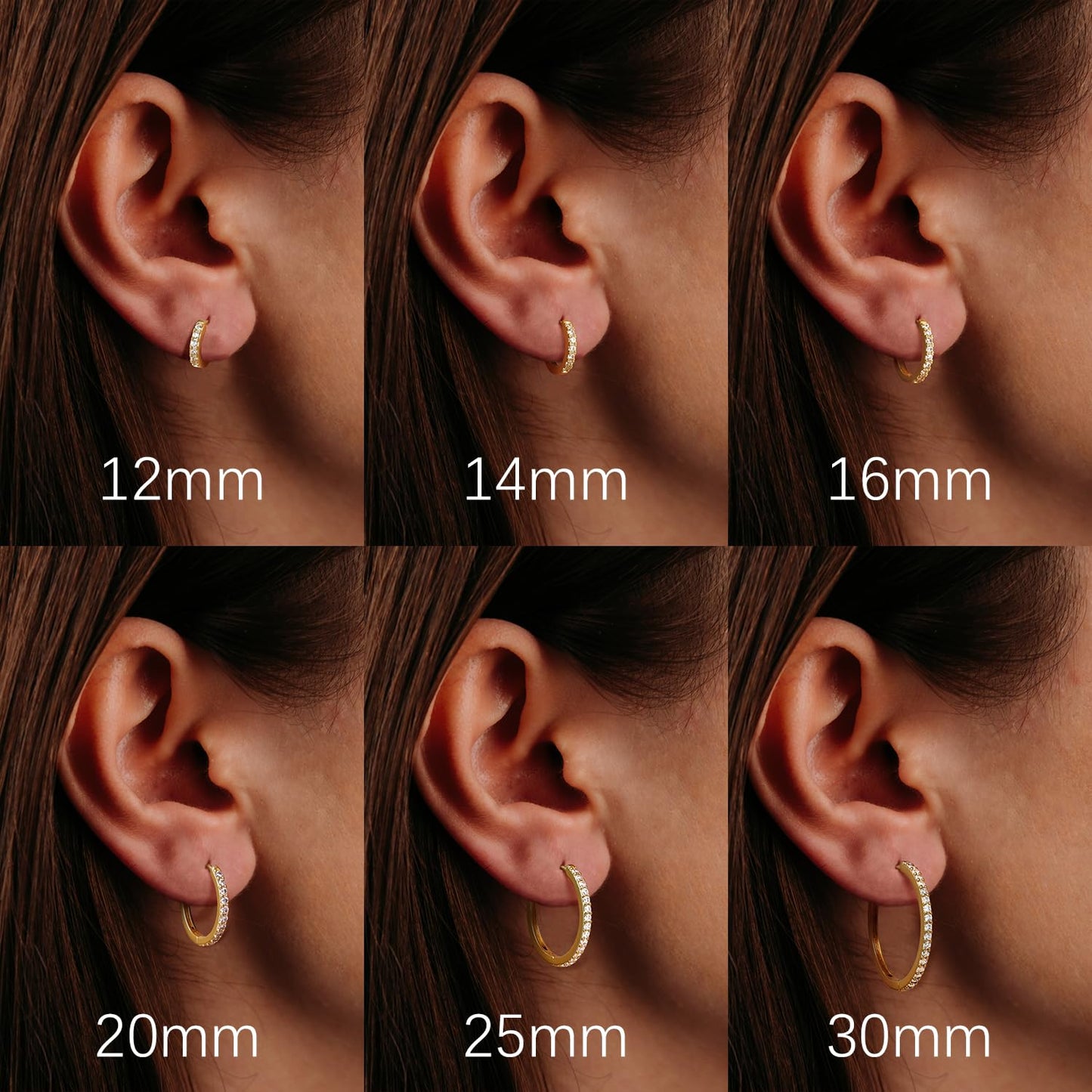 vuiikhir 14K Gold Earrings for Women 14K Gold Hoop Earrings for Women Cubic Zirconia Shining Gold Hoops Earring for Womens Hoop Lightweight Hoops Earring for Womens 12/14/16/20/25/30mm (16mm)