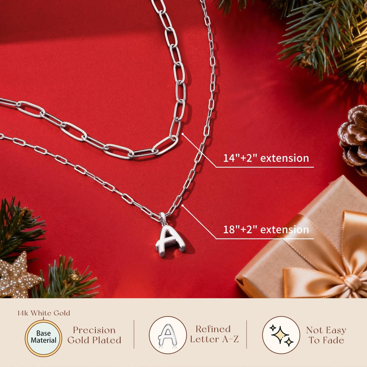 adoyi Silver Initial Necklace for Women 14k Gold Plated Layered Bubble Letter Necklaces Trendy Jewelry Chain Name O Pendant Necklace Stack Birthday Valentines Gifts