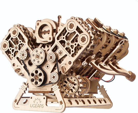 UGEARS V8 Engine Model Kit - 3D Wooden Puzzles for Adults, 3D Puzzle Model Engine Kit, DIY Kits Gifts for Engineers for Christmas, Wooden Model Kits for Adults to Build, Brain Teaser Hobby Set