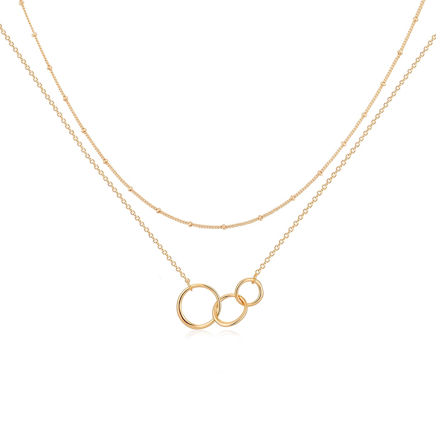 MEVECCO Gold Dainty Generations Necklace for Grandma Layered 3 Circles Necklace 18k Gold Plated 3 Interlocking Infinity Circles Mom Mothers Day Jewelry