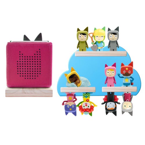 Magnetic Floating Shelf for Toniebox MP3 Audio Player Set - Wooden Wall Shelf Set for Toniebox, Charging Station and 9-12 Tonie Figures, Display & Storage Rack for Tonie - Square + Cloud Design