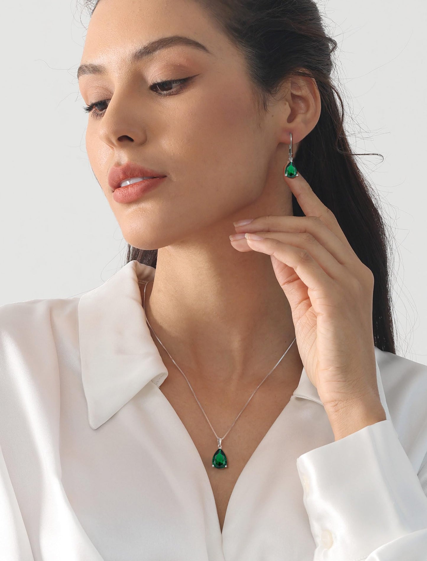 YL 925 Sterling Silver Teardrop Dangle Drop Earrings for Women 7x10 MM Solitaire Created Emerald Leverback Jewelry