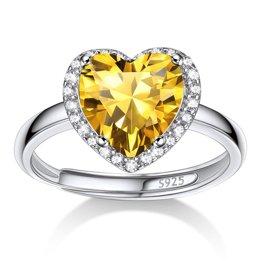 Bestyle S925 Sterling Silver Heart Crytsal Rings, Dainty November Critine Crystals Birthstone Rings, Anniversary/Mother’s Day/Birthday Jewelry Gifts for Women Mom/Wife/Sister/Best Friend
