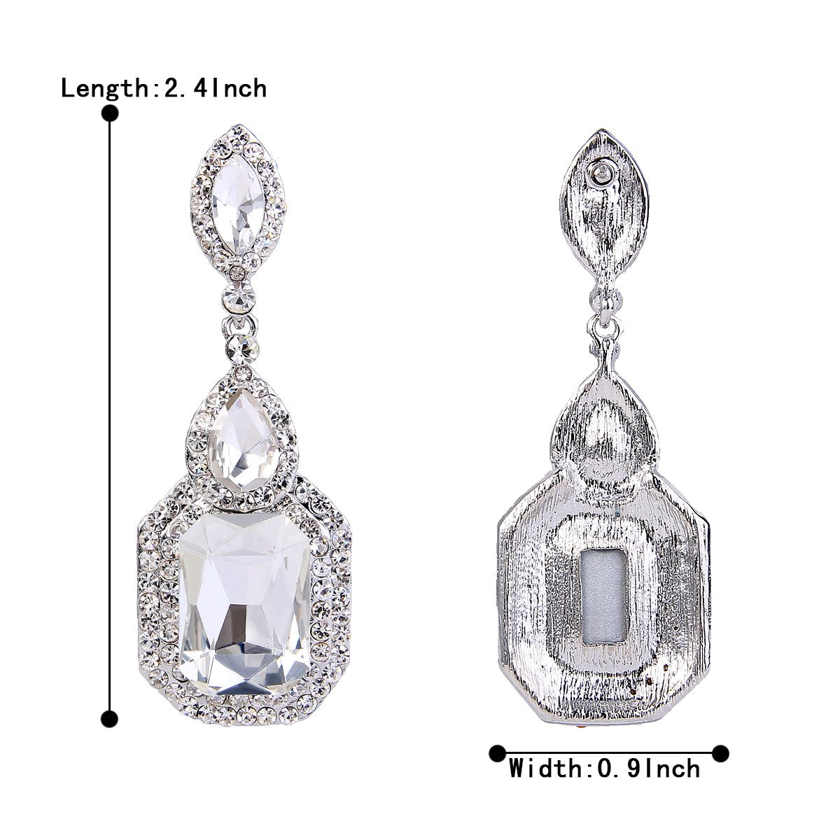 BriLove Wedding Bridal Dangle Earrings for Women Emerald Cut Crystal Infinity Figure 8 Chandelier Jewelry Clear Silver-Tone