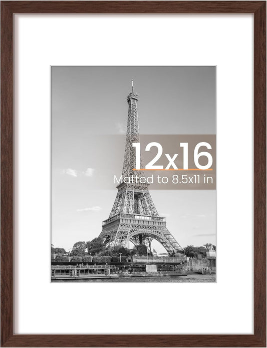 Upsimples 12x16 Picture Frame - Versatile Wall Hanging for 8.5x11 Photos | Brown, Single Pack