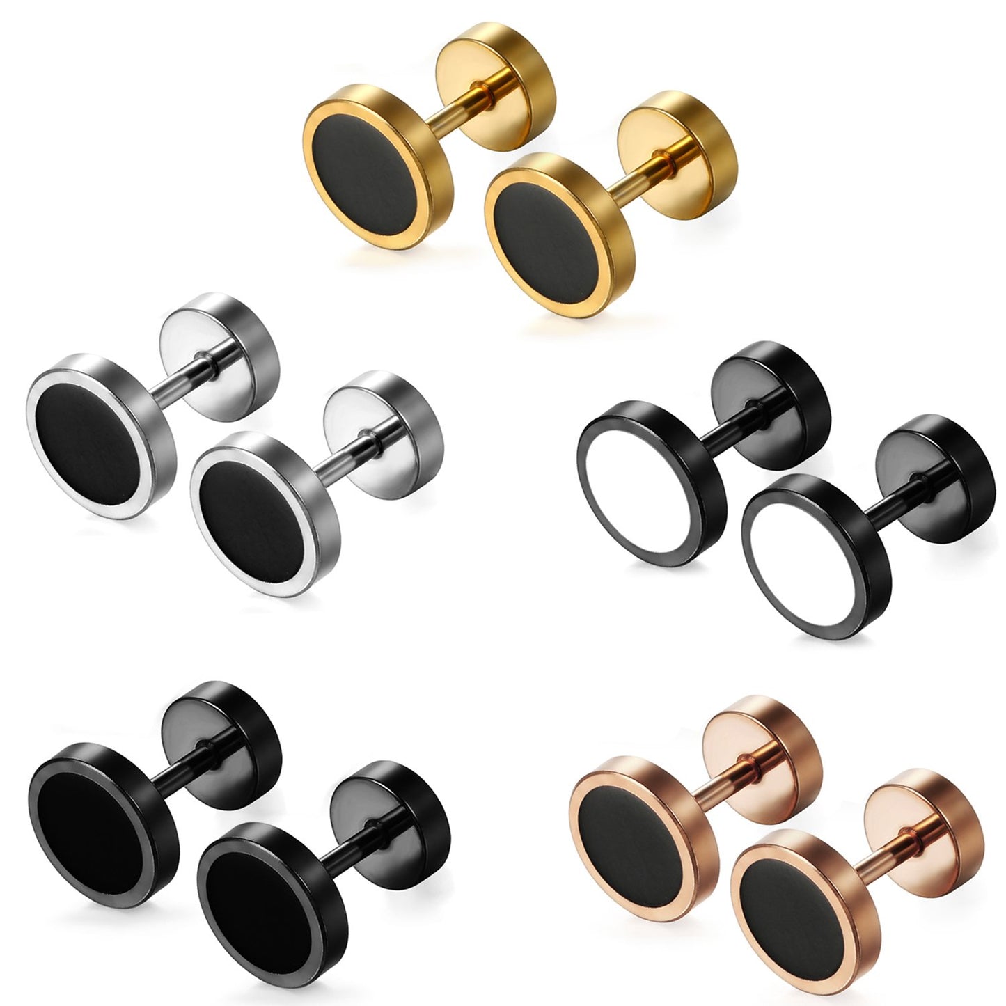 Aroncent Stud Earrings for Men Women Fake Gauge Fake Earrings Stainless Steel Earrings 8MM Rosegold Christmas Gifts