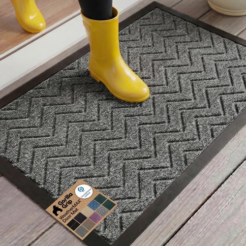 GORILLA GRIP Waterproof All-Season WeatherMAX Doormat - Natural Rubber, Stain & Fade Resistant, 29x17, Steel Chevron