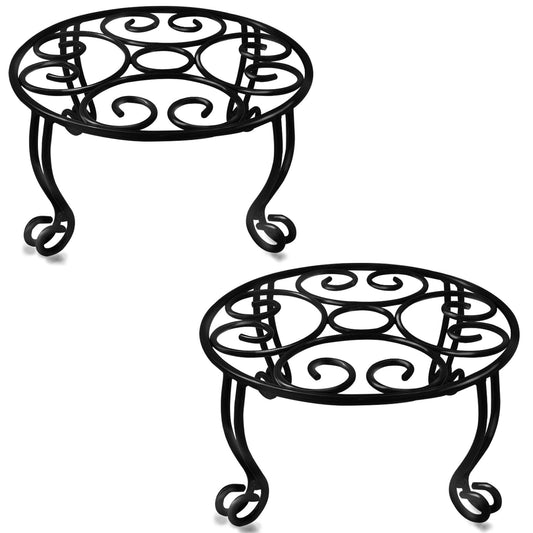 TREEZITEK 2 Pack Heavy Duty Iron Plant Stand, 11.8'' Diameter, 6'' Tall, Black, Powder Coated, Round, Sturdy & Stable, Indoor/Outdoor, No Assembly Required