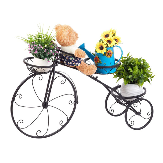 Plant Stand, Metal Flower Pot Cart Holder with 3 Baskets and Decorative Wheels, Tricycle Style Plants Display Rack for Home Deck Garden Patio (Color : A)