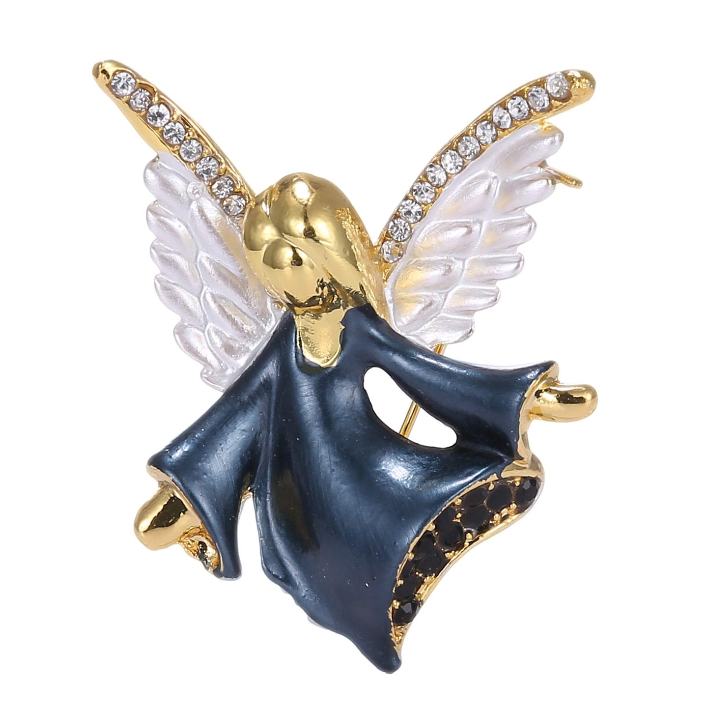Connie Cloris Women Crystal Angel Brooch Pin (Black-Angel-E01)