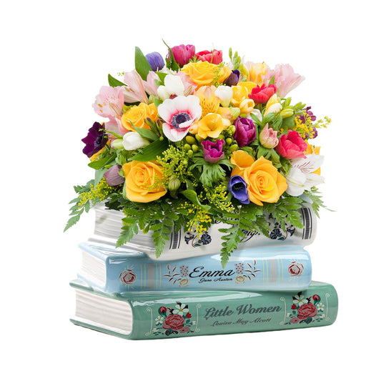 Bookstack Ceramic Planter - Small Flower Vase for Succulents, Air Plants, Desk Decor - Mini Book-Shaped Pot for Bookshelf, Office, Bedroom for Book Lovers (Classic Design) Gifts For Mother Father