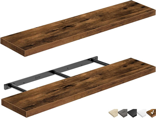 QEEIG Floating Shelves - Rustic Brown Wall Mounted Display Shelf Set of 2 | 39.4" x 9.3" for Home Decor