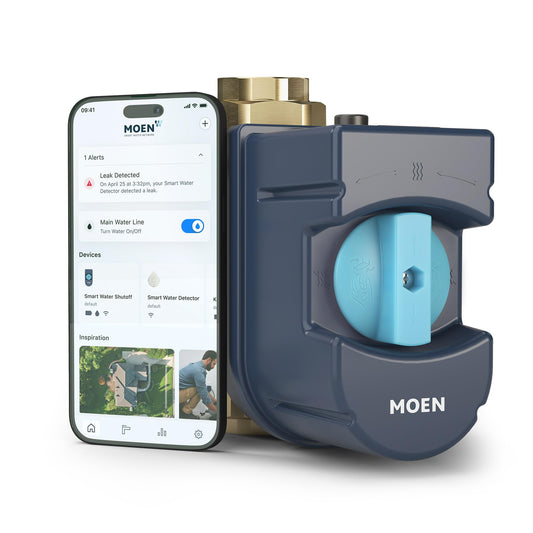 Moen Flo 1-1/4-inch Smart Water Shut Off Valve, Smart Home Water Monitor Leak Detector, Wifi Connected, App Enabled Flow Meter and Shutoff, 900-002