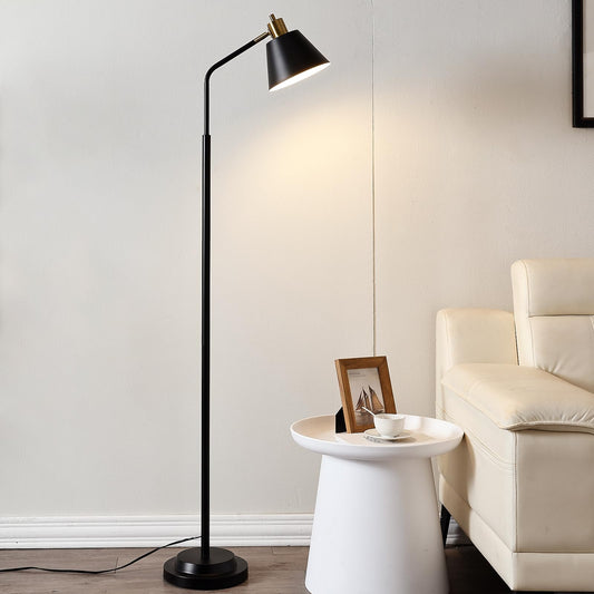 Leasgy 65.3" Floor Lamps for Living Room, Black Floor Lamp for Bedroom, Dual-Base Industrial Standing Lamp, Adjustable-Head Corner Lamp, Modern Tall Lamp, Living Room Light, Bulb Included, Black