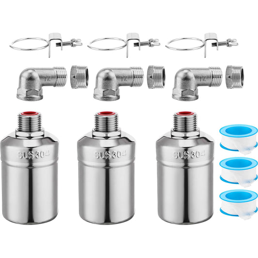 MorningRo 4 Pack Water Float Valve 1/2" to 3/4'' Auto Shut off Water Tank Float Valve 304 Stainless Steel Fully Automatic Level Control for Pool, Livestock Troughs (Regular Style)