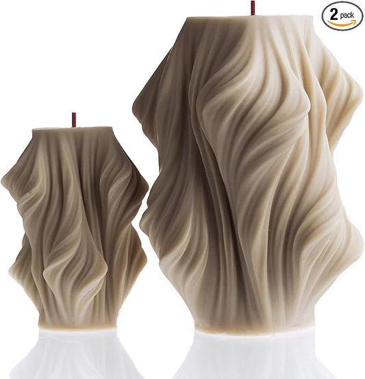 LAWA Cascading Wave Candle - Beautiful Handmade Pillar Scented Soy Wax Elegant Bubble Aesthetic Candle Housewarming Gift Home Room Shelf Decor Idea White (Moon Gray, Set of 2)