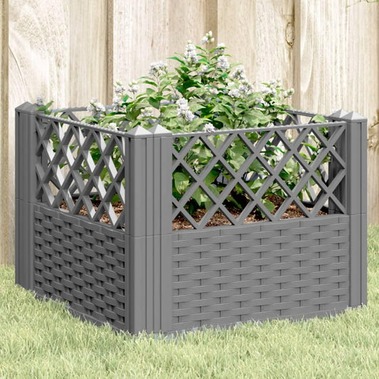 WRJENFSC Light Grey Rattan Effect Raised Garden Bed Planter Box Outdoor Square 17.1 Inch Synthetic Polypropylene Modular Elevated Planter for Vegetables Flowers Herbs