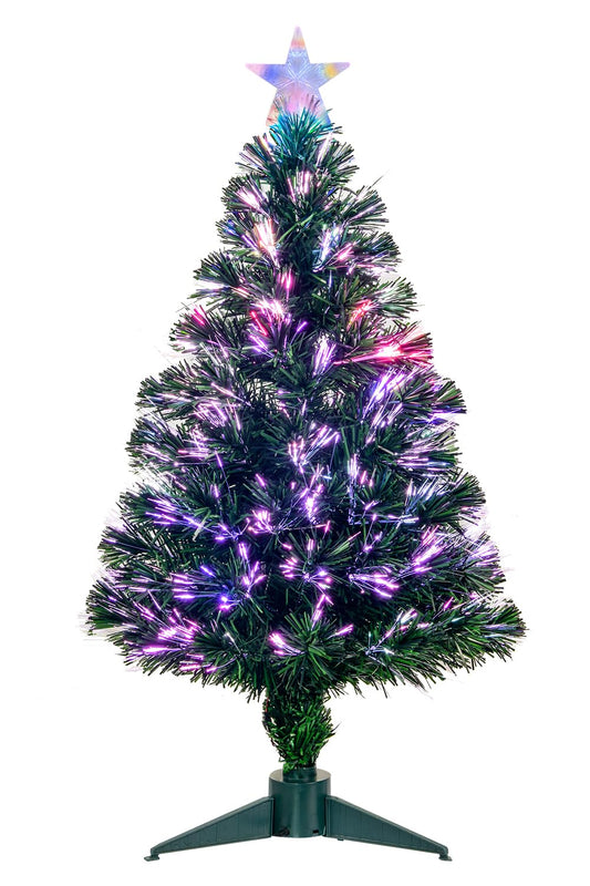 3FT Fiber Optic Green Christmas Tree Artificial Tree with Stand,Pre-lit Full Xmas Tree with Top Star Perfect for Indoor Holiday Decoration