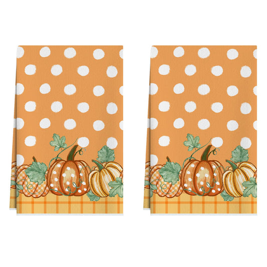 XCHI Fall Pumpkin Orange Plaid Dish Towels 18x26 Inch Hand Kitchen Towels Dishcloth Home Decorations Set of 2