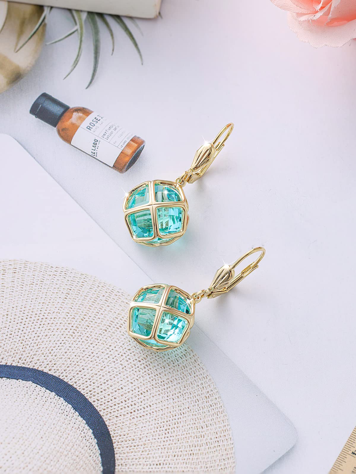 Big Clear Crystal Dangle Earrings for Women (Apr-Diamond-Rose Gold)