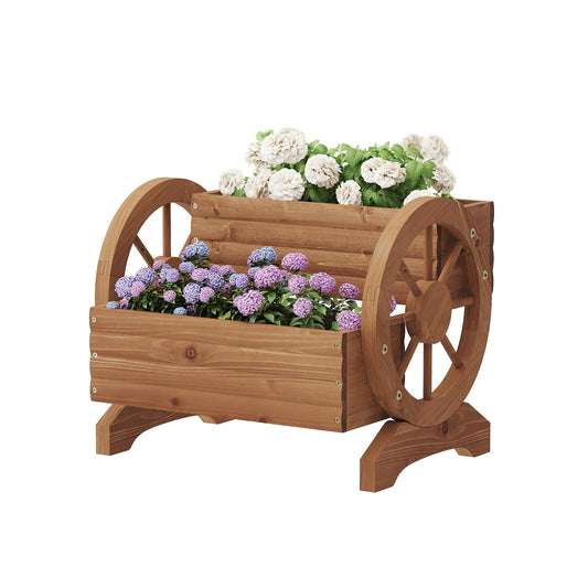 Kitsanery Wooden Planter Box,Planters for Outdoor Plants, Flower Cart for Patio Garden Balcony, Backyard Decor Garden Planters with Wheels for Flowers,Vegetables (Light Brown)