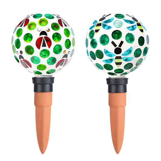 Chonsun Terracotta Plant Watering Globes Mosaic Self Watering Spikes 2 Pack for Indoor Outdoor Plants Automatic Plant Waterer Plant Watering Devices for Garden Home Decor