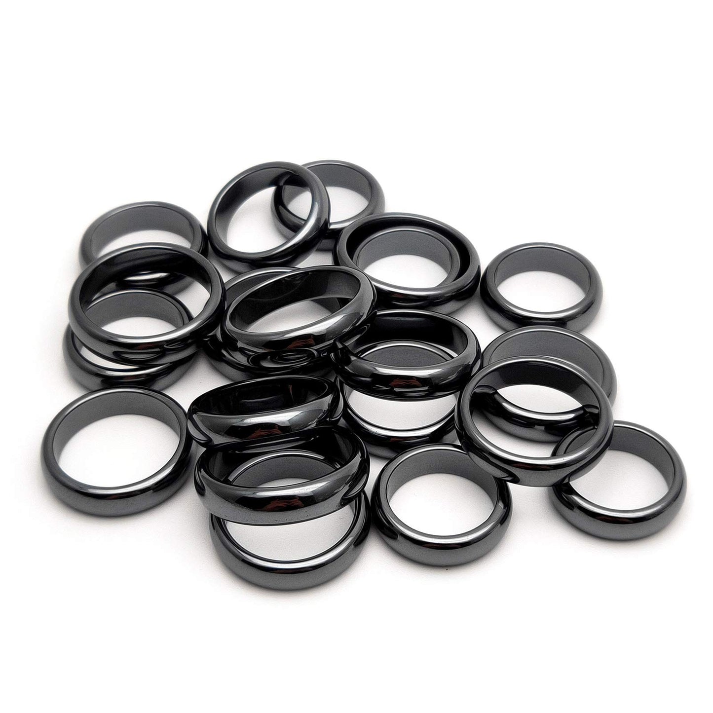 Morchic 20Pcs Pack Hematite Stone Rings for Women & Men, Unisex Plain Band Set (6mm Width) - Mixed Sizes 6-12, Chakra Balancing, Polished Gemstone, Gift Ready