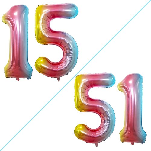 GOER Jumbo Number 15 Balloons - 42 Inch Rainbow Foil Helium Decorations for Sweet 15 Birthday Party