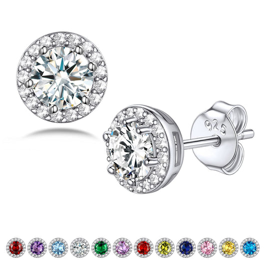Bestyle 925 Sterling Silver Round Cut Birthstone Stud Earrings for Women, April White Diamond Stud Earrings with Love and Purity, Best Women Earrings for Everyday Wear