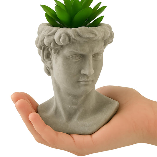 Lucky Winner Greek Statue Head Cement Planter - Unique Sculpture Plant Pot for Indoor Outdoor Home Garden Decor (6")
