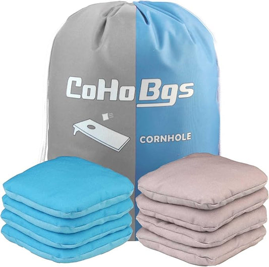 CoHoBgs Corn Hole Bags Set 8, Professional Cornhole Bags Dual-Sided Slick & Stick Resin Filled Suede and Duck Canvas Bean Bag for Cornhole Game Includes Carry Case