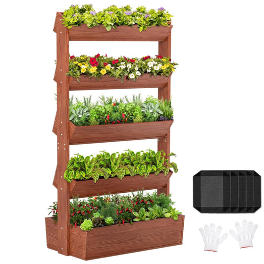 UrGROWA Wooden Vertical Raised Garden Bed, 5 Tier Garden Planters Raised Beds Freestanding Plant Stand Flower Rack Wooden Planter Box for Plants Herbs Flowers Vegetables Outdoor Indoor Gardening