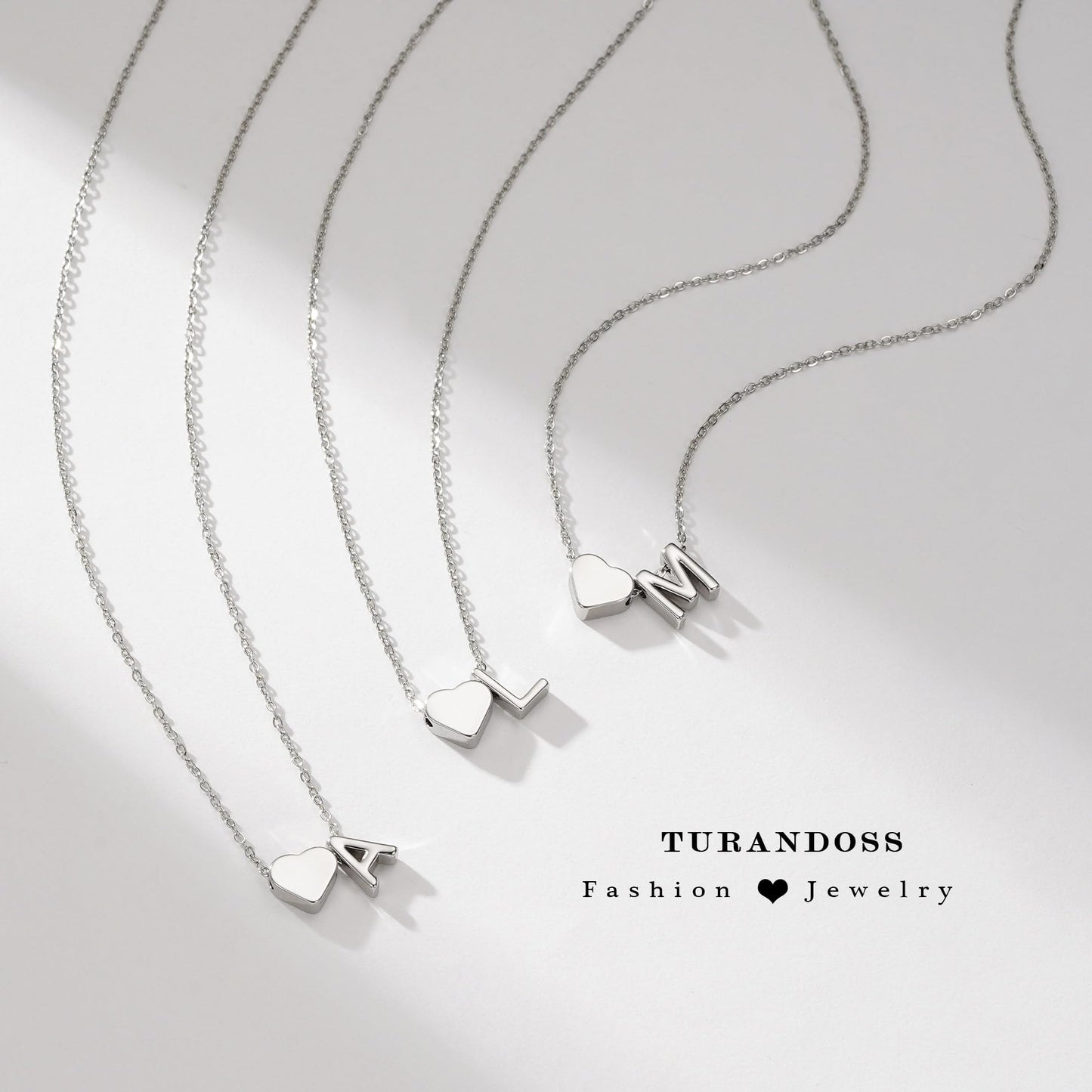 Turandoss Heart Initial Necklace for Women, Heart Initial D Dainty Necklaces Tiny Silver Necklaces Birthday Gifts for Women Jewelry