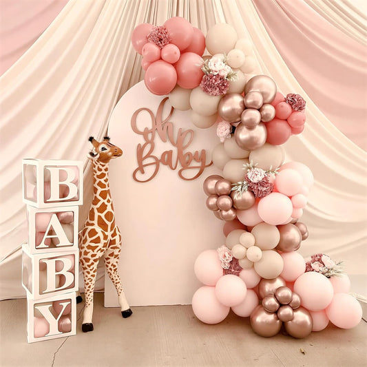 Winrayk Rose Gold Balloons - Floral Baby Shower Decorations Kit | Pink Balloon Arch & Letter Boxes